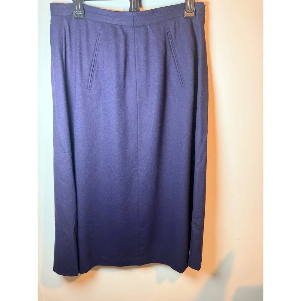 Talbots Womens Navy Blue Italian Stretch Wool Blend Midi Pencil Skirt Size 14 - Picture 2 of 9